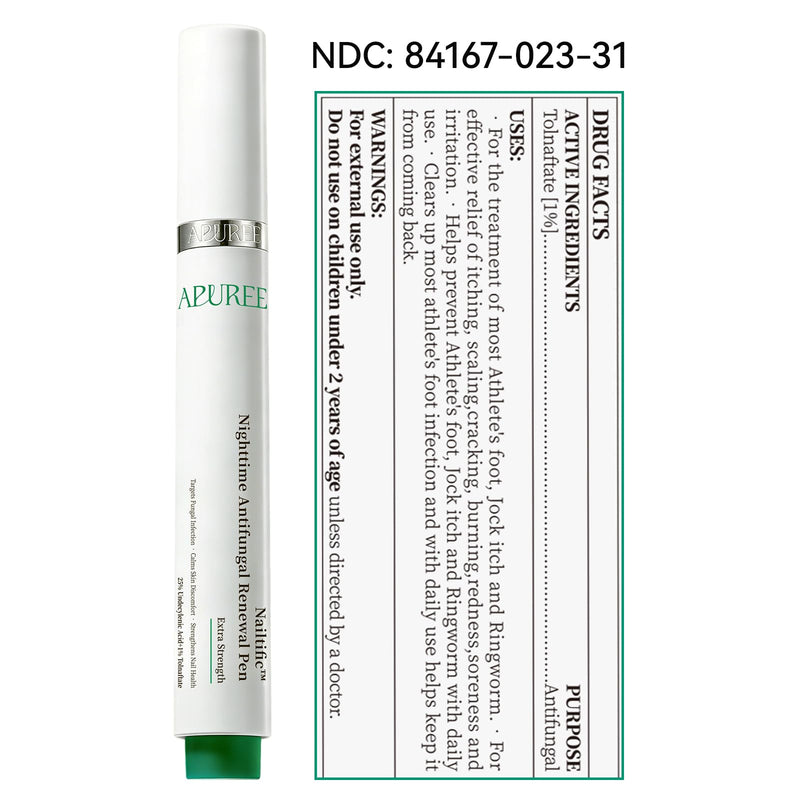 Apuree Nighttime Antifungal Pen Extra Strength 1% Tolnaftate Overnight | Tea Tree Oil, FSA-HSA Eligible, For Discolored Yellow Thick Brittle Damaged Nails, Improves Nail Appearance, Mess-Free