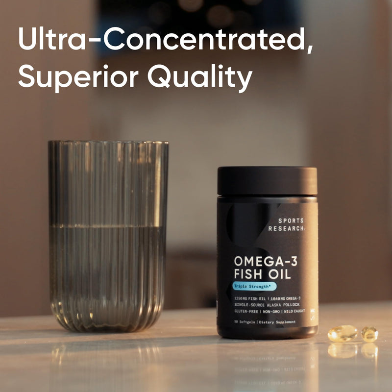 Sports Research® Omega-3 Fish Oil 1250mg from Wild Alaska Pollock, 90 Count | Always Fresh Never Fishy | 690mg EPA 260mg DHA per Softgel · Heart & Brain Health* · MSC Certified Sustainable - 90 Servings 90 Count (Pack of 1) From Alaska