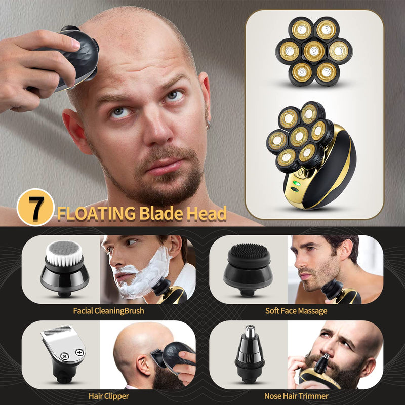 [Australia] - Head Shaver for Bald Men - Upgrade 7D Electric Razors, Multifunctional Hair Shaving Grooming Kit, Waterproof Wet & Dry 