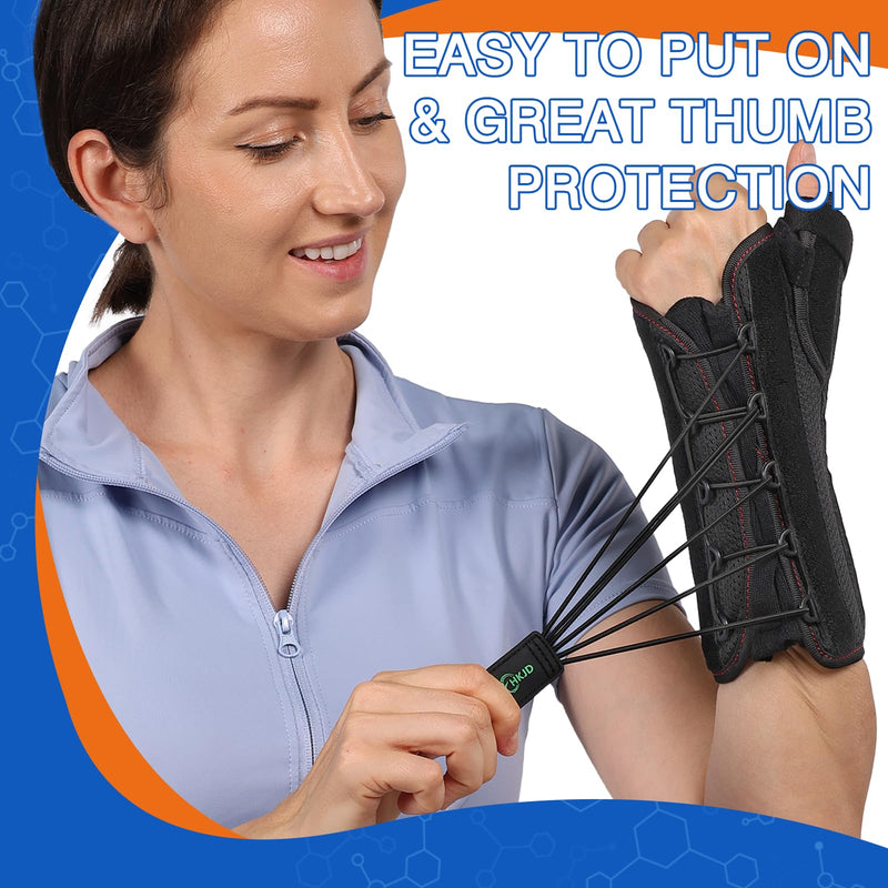 [Australia] - Wrist Brace with Thumb Support - Carpal Tunnel Day Night Brace for Men & Women, Adjustable Thumb Spica Splint for Left or Right Hand, for De Quervain's, Tendonitis, Arthritis Pain Relief (Black, One Size, Left Hand) 