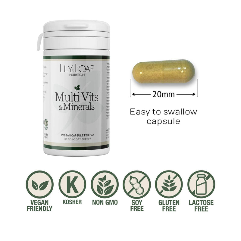 Multi-Vits & Minerals - Upto 90 Day Supply - 90 Vegan Capsules - 25 Essential Nutrients