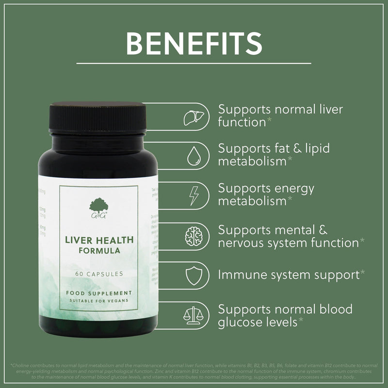 Liver Health Formula | 60 Vegan Capsules | Amino acids and Vitamins Designed to aid Natural Liver Function | G&G Vitamins