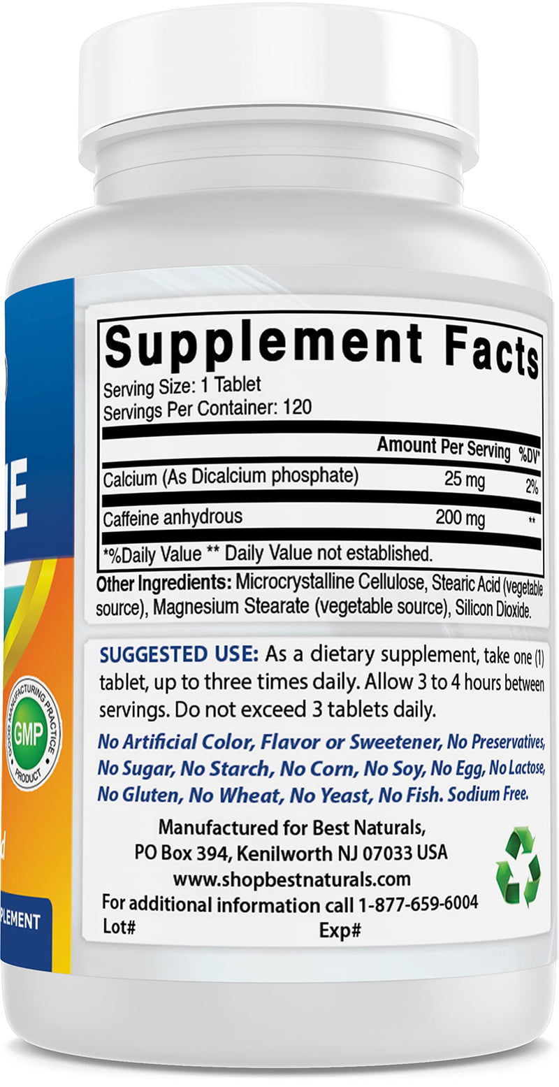 [Australia] - Best Naturals 3 Pack Caffeine Pills 200mg Tablets - Non Habit - Proven No Crash or Jitters - Total 360 Tablets 120 Count (Pack of 3) 