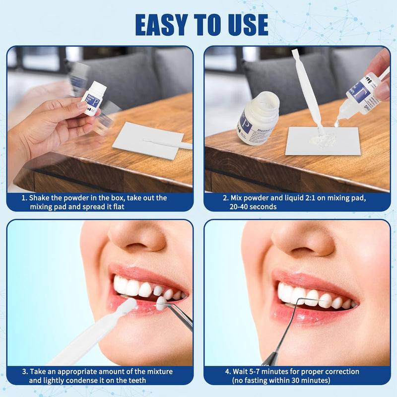 Broken Tooth Repair Kit, Zinc Oxide Eugenol Cement Dental Care Kit, Temporary Fixed Crown and Bridge 2 Packs 1