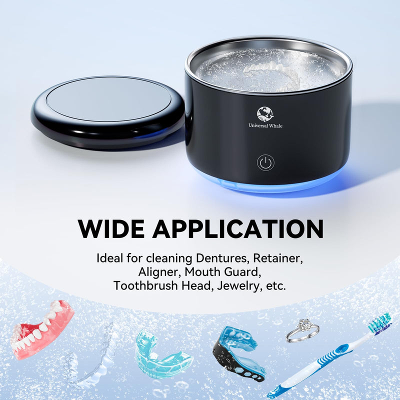 Ultrasonic Pod, Upgraded Lighted Ultrasonic Retainer Cleaner Machine, Dental Cleaning Pod Ultrasonic Cleaner for Retainers, Dentures, Mouth Guard, Braces, Aligner, Jewelry (Black) Black