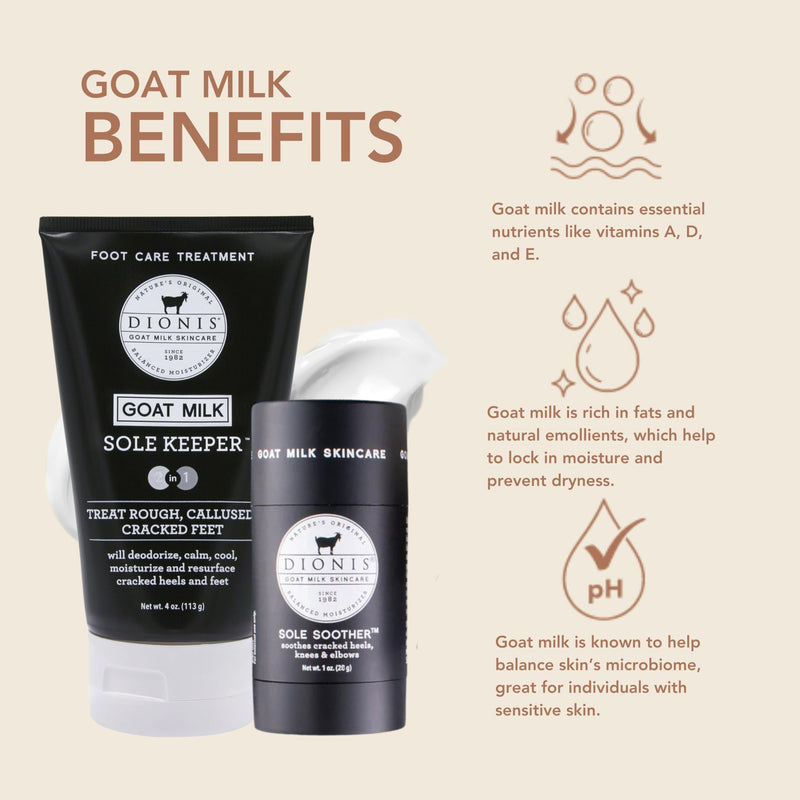 [Australia] - Dionis Goat Milk Skincare Sole Keeper & Soother - Deodorize, Calm, Cool, Moisturize & Resurface Feet-Treats Repairs & Soothes Rough Dry Callused Cracked Skin, Cruelty-Free Cream, 4 oz & .78 oz Set Sole Keeper & Soother Gift Set 