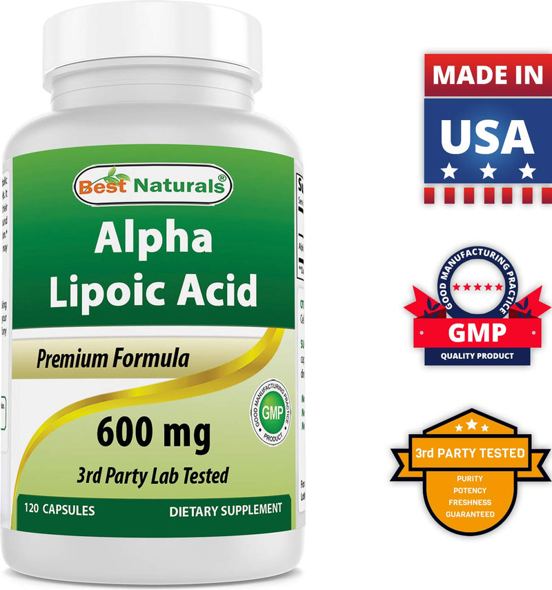Best Naturals Alpha Liopic Acid 600 mg 120 Capsules - ALA Alpha Lipoic Acid Powerful Antioxidant (120 Count (Pack of 3))