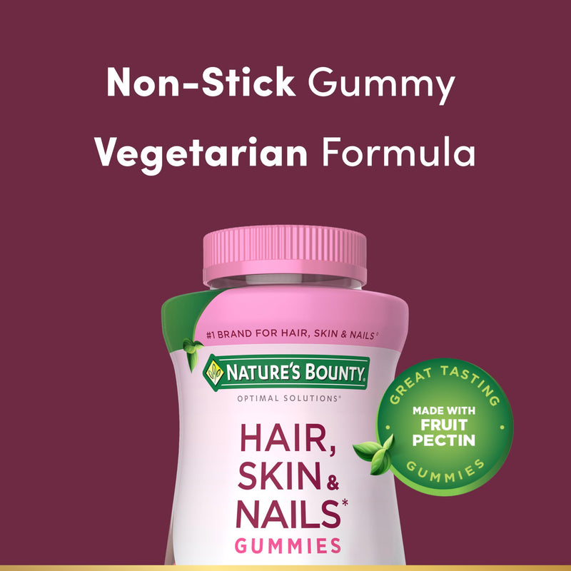 [Australia] - Nature's Bounty Optimal Solutions Hair, Skin and Nails Pectin Gummies, 2500 mcg Biotin Per Serving, No Stick Gummy, Vegetarian Formula, Strawberry Flavor, 200 count, 100 Total Servings 200 Count (Pack of 1) 