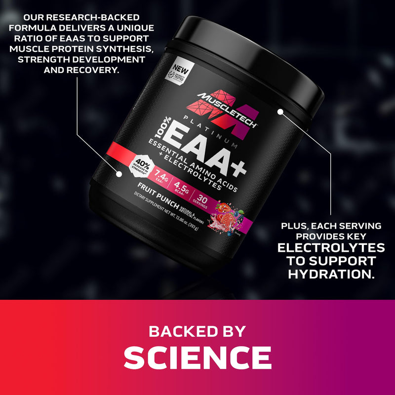 [Australia] - MuscleTech Platinum Essential Amino Acids Supplement with Electrolytes, Fruit Punch - Pre-Workout Powder for Energy, Muscle Growth & Strength Builder - EAA Complex for Men & Women - 30 Servings 