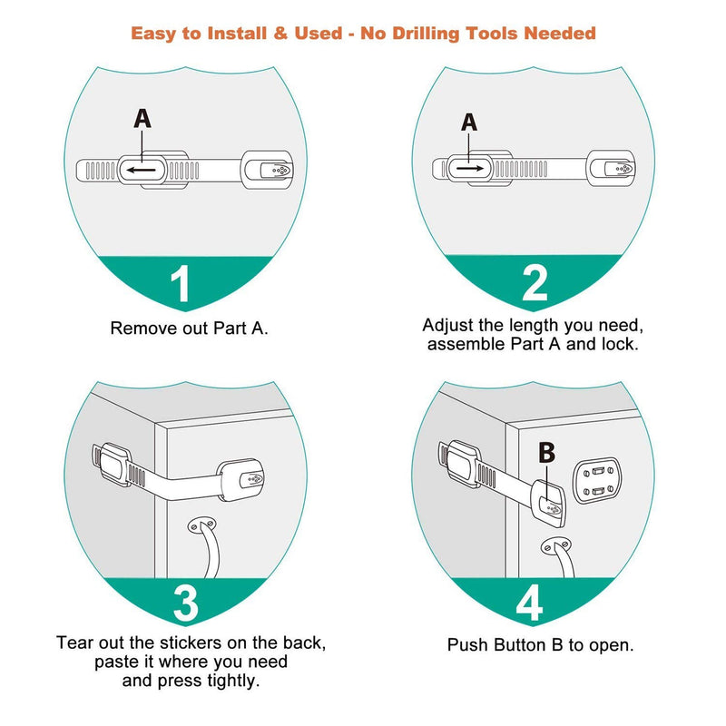 [Australia] - 12 Pack Vmaisi Multi-Use Adhesive Straps Locks - Childproofing Baby Proofing Cabinet Latches for Drawers, Fridge, Dishwasher, Toilet Seat, Cupboard, Oven,Trash Can, No Drilling (White) (12) 12 