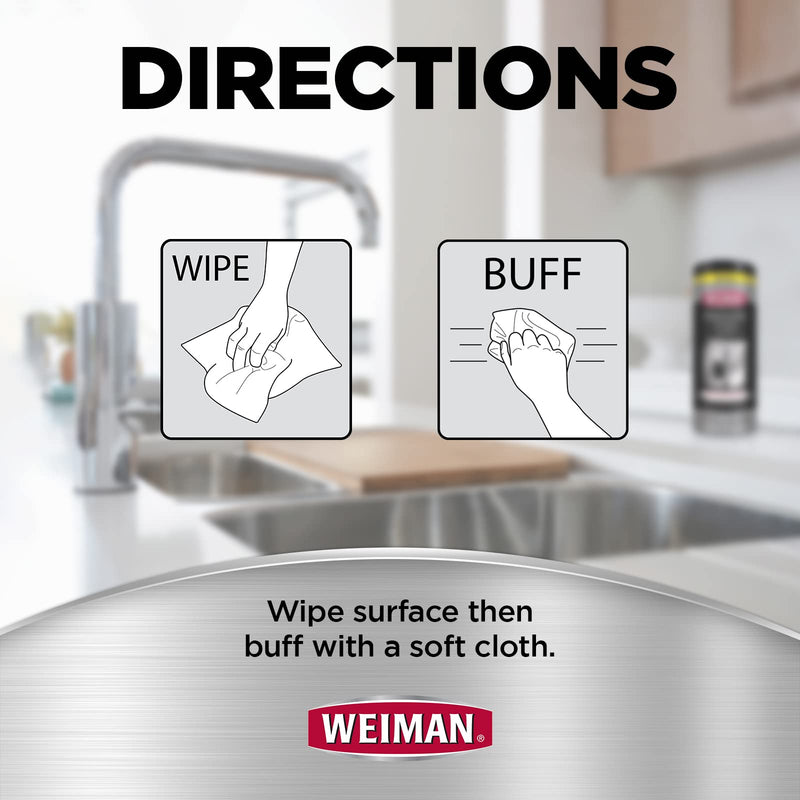 Weiman Stainless Steel Cleaner and Polish Wipes Bundle with Microfiber Cloth-Removes Fingerprints, Water Marks and Grease from Appliances - Works Great on Refrigerators, Ovens, and Grills 30 Count (Pack of 2)