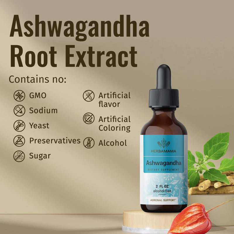 [Australia] - HERBAMAMA Ashwagandha Liquid Drops - Organic Ashwagandha Root Tincture - Ashwagandha Extract Supplements for Men & Women - Vegan Liquid Complex 2 fl oz. 