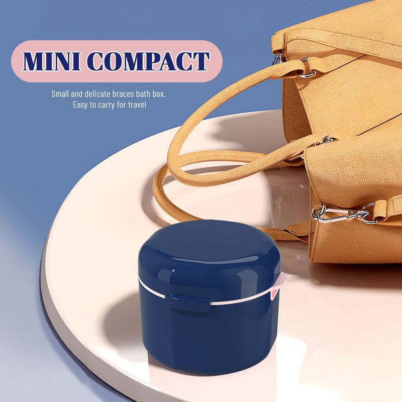 2 Pack Denture Case with Strainer Basket, Denture Cup, Retainer Case, Denture Bath Box, False Teeth Container for Travel Cleaning (Blue) Blue