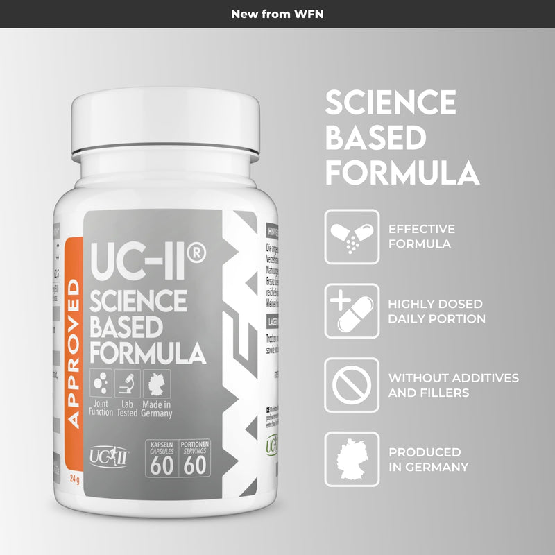 WFN Approved UC-II - Type 2 Collagen for Joints - 60 Capsules - 40mg Undenatured Type II Collagen - Complex with UC II Collagen, Vitamin C & Boswellia Serrata - Produced & Tested in Germany