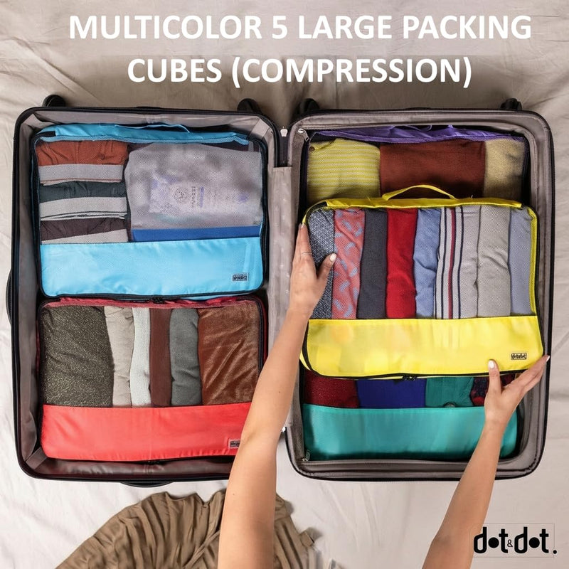 Large Packing Cubes for Travel - 5pc Packing Cubes for Suitcases - Lightweight Luggage Organizer Bags (Compression) Multicolor Compression Large