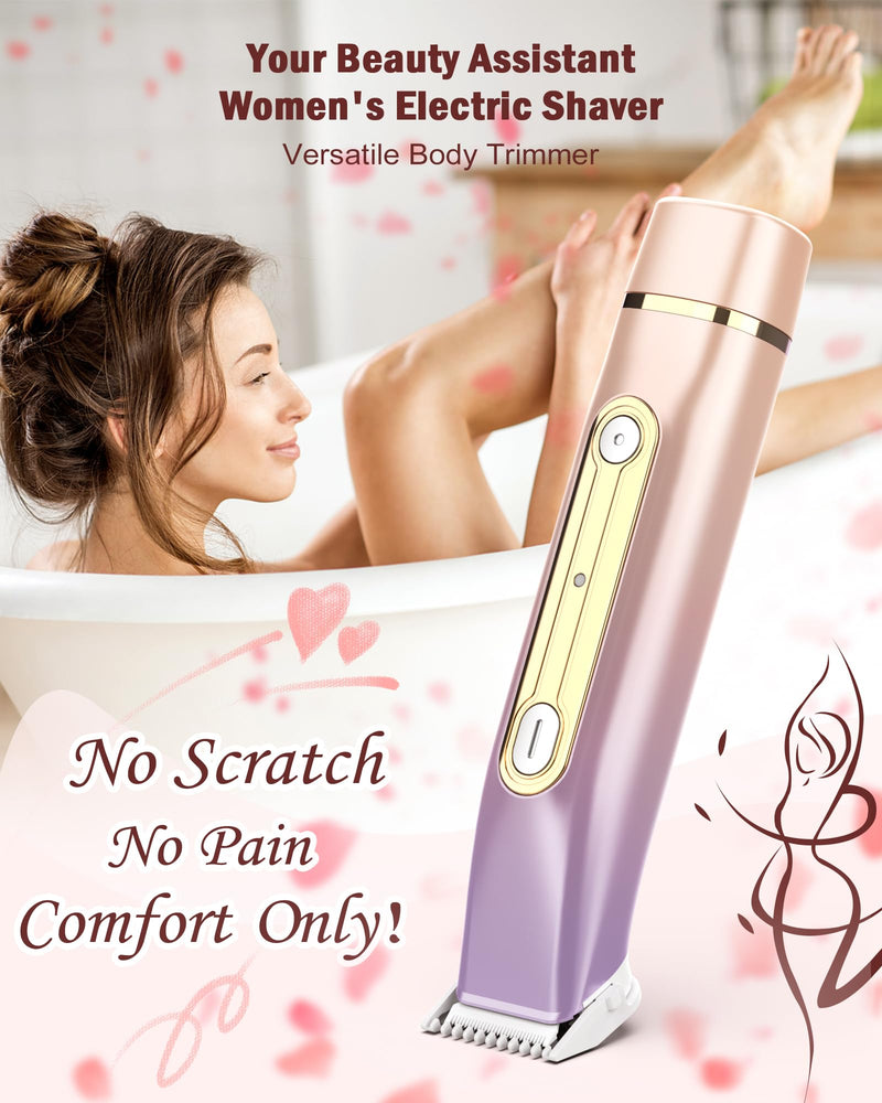 [Australia] - Bikini Trimmer for Women - 2 in 1 Dual Head Bikini Shaver, Painless Electric Razors for Silk Skin, Ceramic Blade, Waterproof Wet & Dry Use Body Hair Removal for Trip（Purple） Purple-rose Gold 