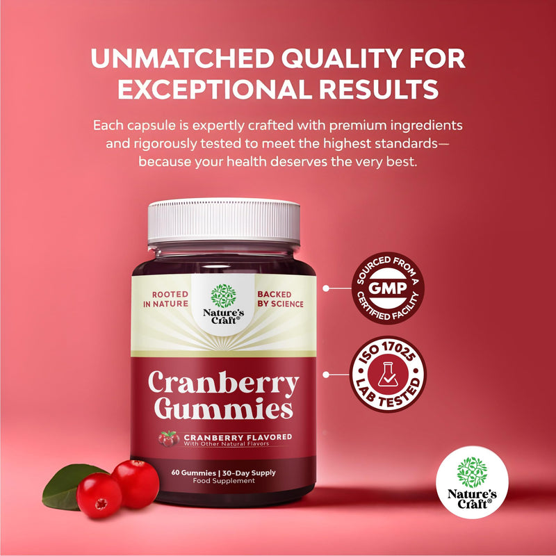 Natural Cranberry Gummies for Women and Men - Extra Strength Delicious Antioxidant Cranberry Chews for Urinary Tract Health Kidney Support Bladder & Immune Health - Vegan Gluten & Gelatin Free