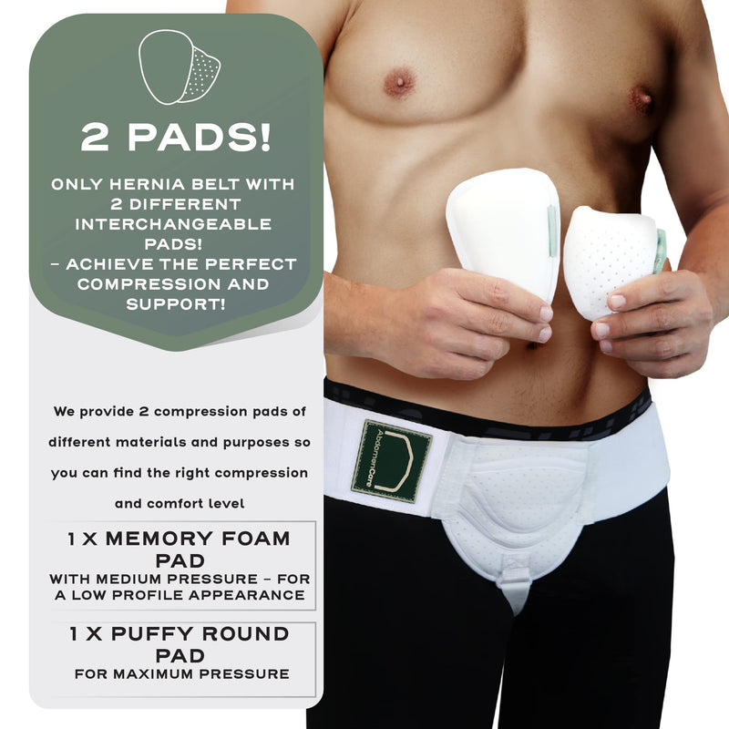 [Australia] - Inguinal Hernia Support Belt for Men & Women with 2 Compression Pads - Hernia Belt for Men Inguinal - for Left or Right Side Inguinal Hernias I Hernia Belts for Men Truss Support S/M S/M (30 - 44 IN) 