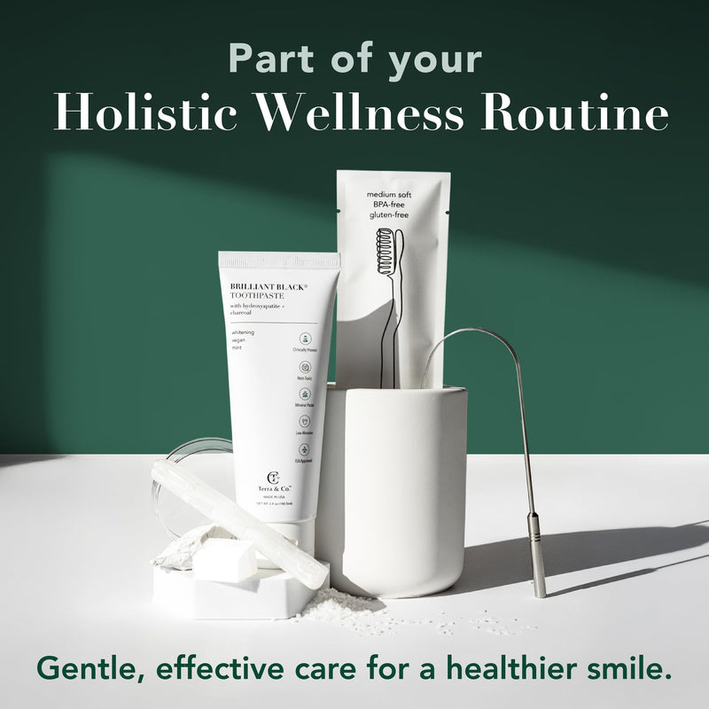 Terra & Co. Brilliant Black Hydroxyapatite Toothpaste for Whitening Teeth – USA-Made - Natural Remineralizing Toothpaste, Fluoride-Free, Vegan, SLS-Free, Low Abrasion – Mint, 3.4 oz Whitening - Mint 3.4 Ounce (Pack of 1)