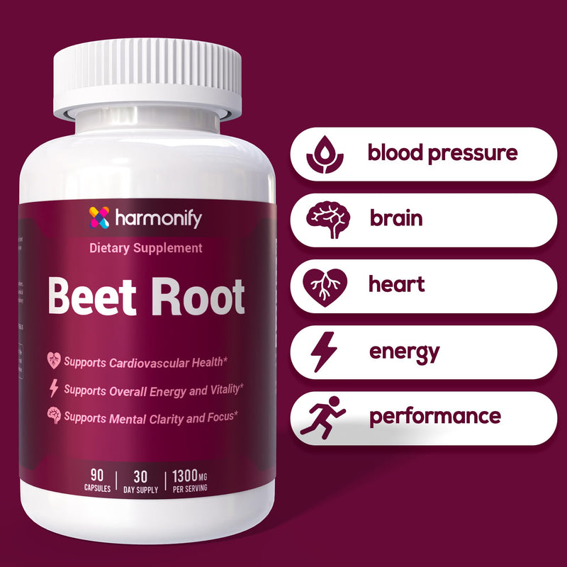 Beet Root Capsules, Pure Beetroot Powder 1300 mg, Circulation Support Supplement, Vegan, Non-GMO, Gluten-Free – 90 Vegetable Capsules