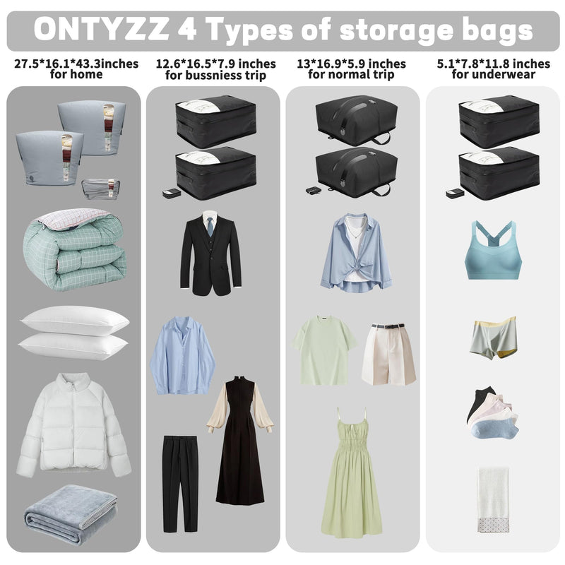 Travel Vacuum Compression Bags 12 inch Space Saver Bags Vacuum Travel Case with IP67 Waterproof Zipper for Socks, Underwear, Two Bag Black 12'' Two Bag