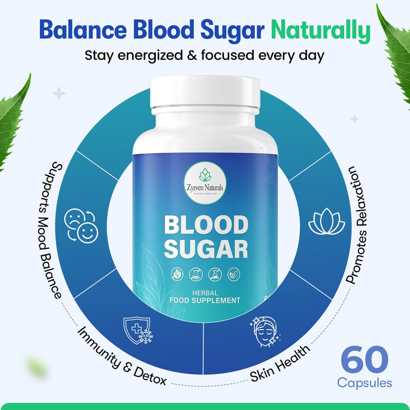 Zyzven Naturals Blood Sugar Support, 60 Vegan Capsules, Herbal Food Supplement with Organic Ingredients, Made in UK