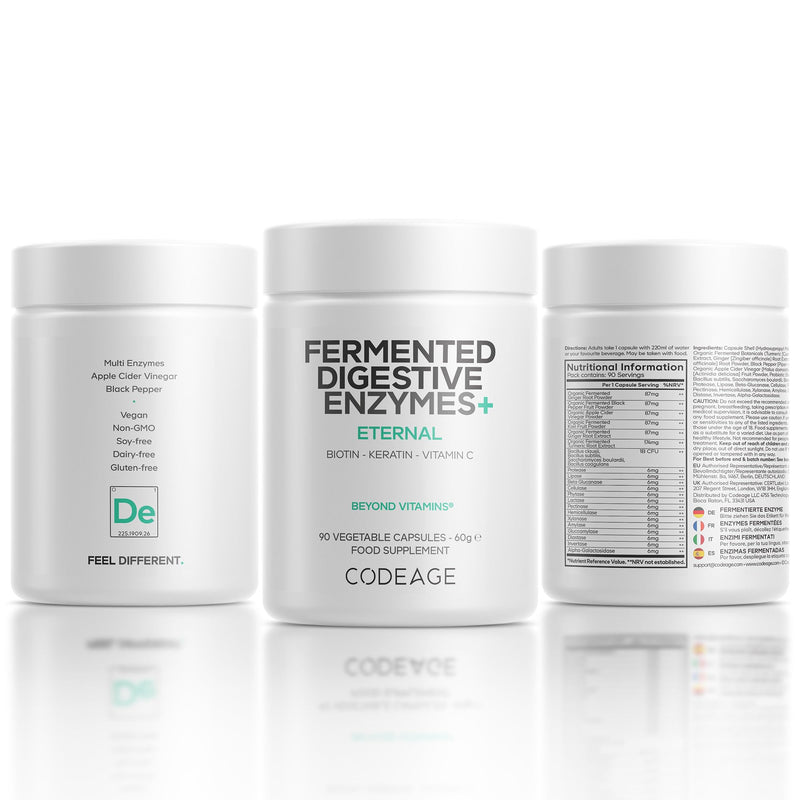 Codeage Fermented Digestive Enzymes Supplement - 14 Digestive Enzymes, Probiotics, Prebiotics, Fermented Botanicals - 3-Month Supply- 90 Capsules