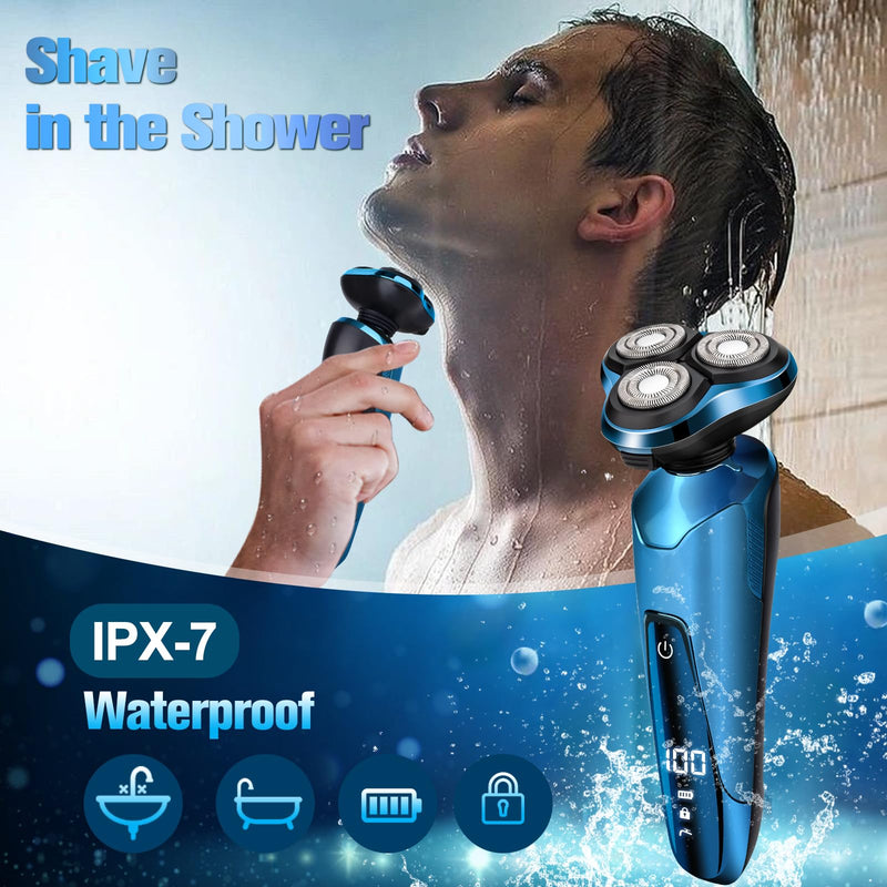 Electric Razor for Men, Cordless 3D Rotary Head Shavers for Men Face, Wet/Dry Waterproof, LED Display, Ideal Gift for Husband/Dad/Boyfriend (Blue) A2-blue