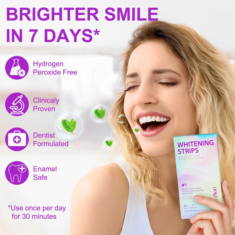 Teeth Whitening Strips,7-Day whitening Strips,Peroxide Free,Sensitive Teeth Whitener,Enamel Safe for Whiter Teeth,Deep Stains Removal,nstant Teeth Whitening Without The Harm (28pcs) Coconut 28pcs