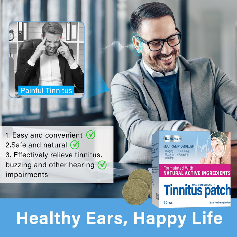 Tinnitus Relief for Ringing Ears, 50PCS Tinnitus Rêlief Patches, Effectively Reduce Ear Noise, Tinnitus Trêatment Patches with Natural Herbal Ingredients, Suitable for Women Men Blue Brown