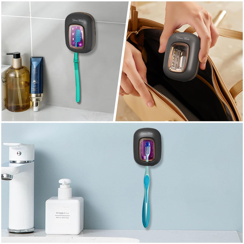 [Australia] - YourMate Rechargerable UVC Toothbrush Sanitizer Case Pro Compatible with Electric Toothbrush Heads/Regular Toothbrushes Travel Toothbrush Covers Case Magnetic Holder for Houshold/Traveling Black 