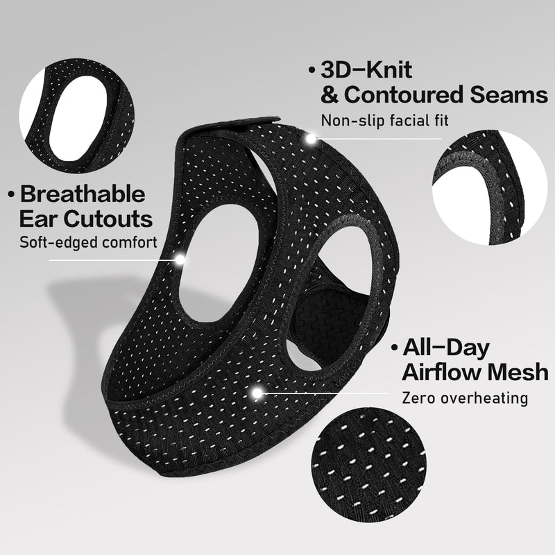 [Australia] - 2 Pack Anti Snore Chin Strap for Sleeping, Mouth Jaw Tape Snoring Stopper Sleep Devices CPAP Users Breathing Head Mouthpiece Solution Keep Closed Advancement Reducing Aids Mandibular Machine Men Women Black 