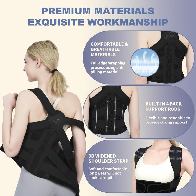 [Australia] - Posture Corrector for Women and Men Upgraded Back Brace, Adjustable Back Support for Upper and Lower Back Pain Relief, Shoulder Straightener for Hunchback, Scoliosis, Lumbar, Spine (Black, Large) Black 