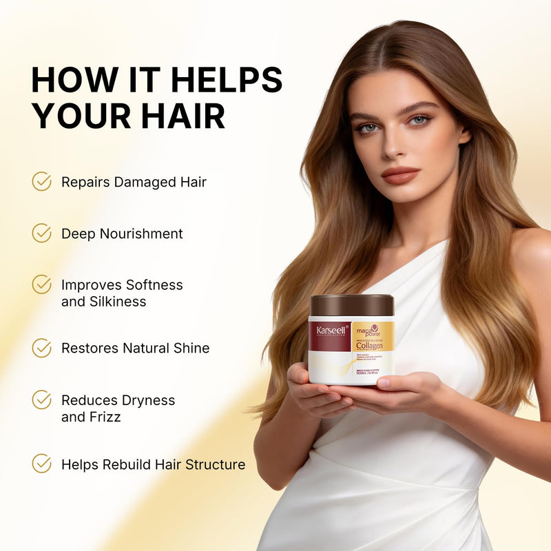 Karseell Collagen Hair Mask for Dry, Frizzy, Damaged Hair 16.90 oz | Deep Conditioning Hair Treatment Repairs, Moisturizes, Nourishing, Detangles Hair Leaving it Soft, Silky