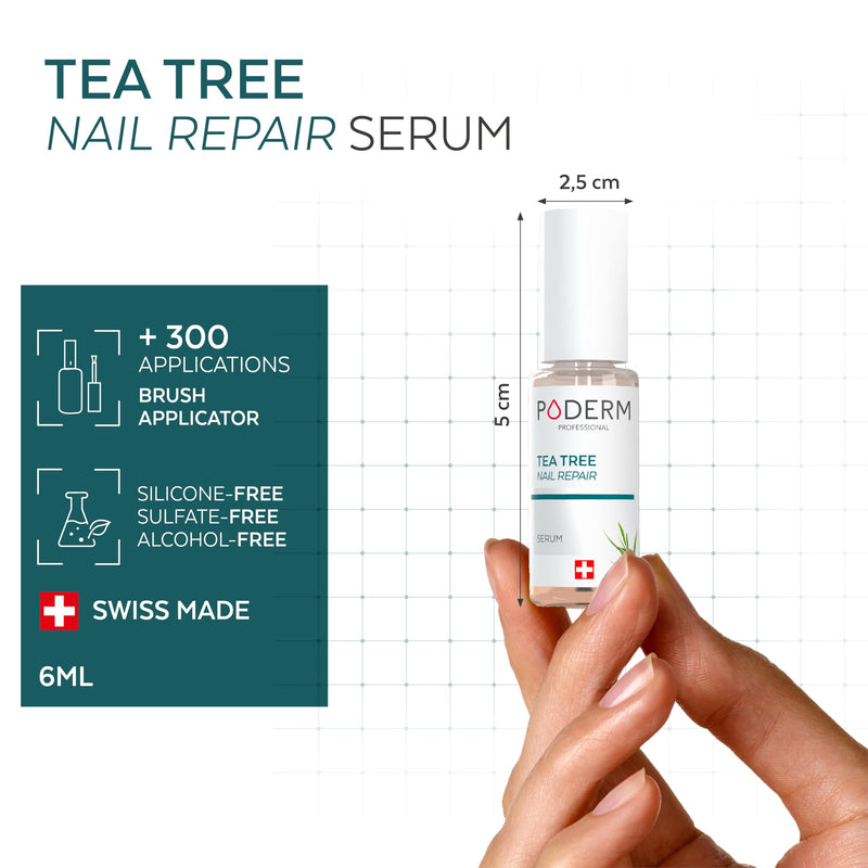 PODERM Tea Tree Nail Serum - 6 ml | 4-in-1 Formula for Damaged, Yellowed, and Dull Nails – Helps Even Nail Thickness – Swiss Made
