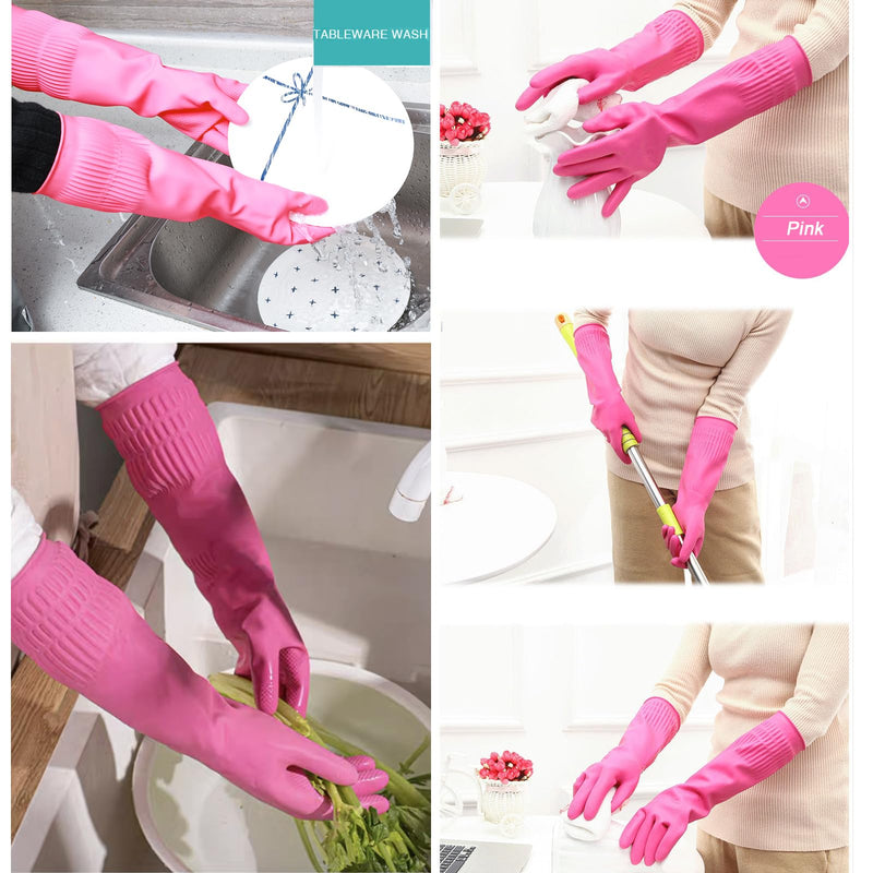 [Australia] - Bamllum 3 Pairs of Rubber Dishwashing Gloves for Kitchen and Household Cleaning – Long Cuff 15", Reusable, Flexible Long-lasting and Non-Slip (Red+Yellow+Green, Large) Red+yellow+green 