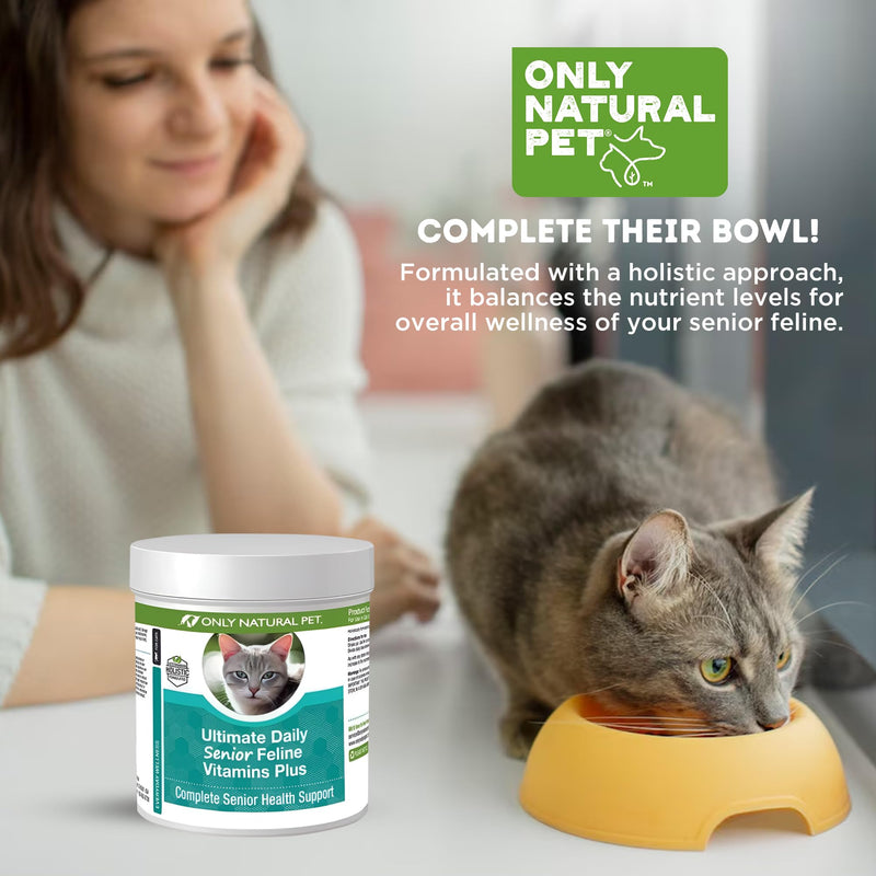 ONLY NATURAL PET Ultimate Daily Senior Feline Multivitamin w/Taurine & L-Lysine – Nutritional Supplement Powder for Adult & Older Cats – Immune & Joint Support – Complete Vitamin Formula, 3.2oz - PawsPlanet Australia