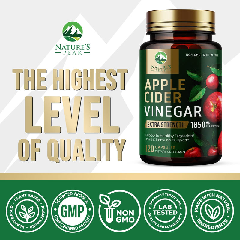 Apple Cider Vinegar 1877mg Per Serving - Vitamin D3, Zinc & Best ACV Supplement Pills Supporting Gut Health for Better Digestion, Immune System Support, Non-GMO Bottled in USA - 120 Capsules 120 Count (Pack of 1)