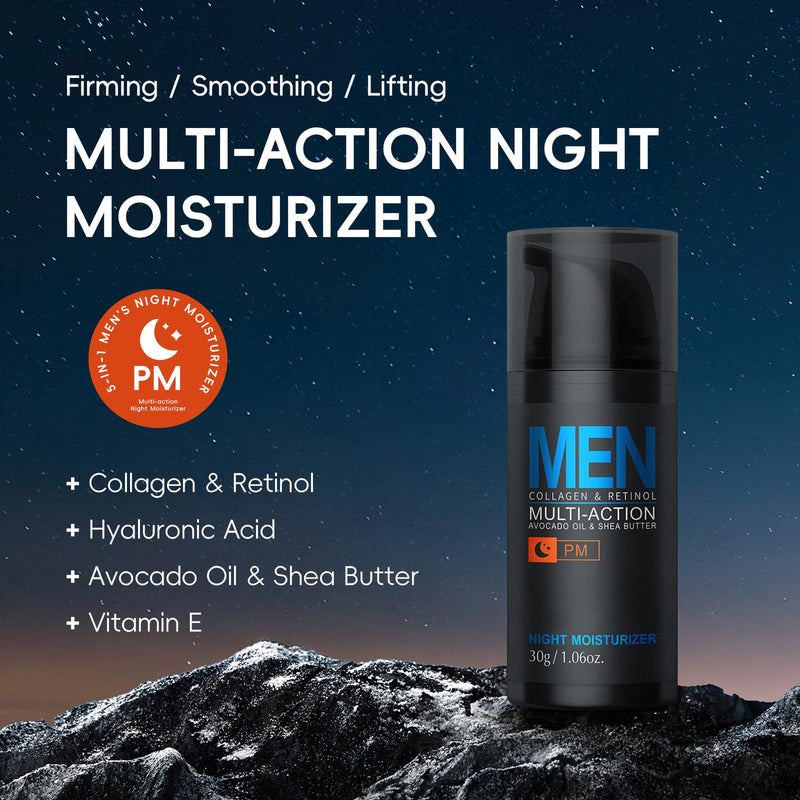 Mens Face Moisturizer Night Cream, Deep Hydrating Multi-Action Lotion, Vitamin E, Collagen & Retinol, Hyaluronic Acid, Firming Smoothing, Lifting, Mens Face Cream for Face & Neck Skin Care Night Moisturizer