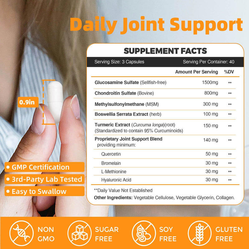 [Australia] - ZEBORA Glucosamine Chondroitin Joint Support Supplement, with MSM Turmeric Boswellia, Glucosamine Sulfate, Glucosamine Chondroitin MSM, for Joint Health & Relief Nutritional Supplements, 120 Capsules 120 Count (Pack of 1) 