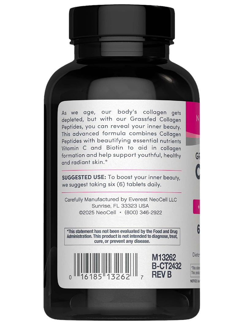 NeoCell Collagen Peptides Pills | 270 Caplets | with Vitamin C and Biotin | Grass Fed Bovine | Hair, Skin, & Nails | for Women and Men 270 Count (Pack of 1) Vitamin C+ Biotin