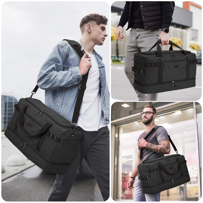 ZOMFELT Travel Duffle Bag for Men Women, Waterproof Canvas Overnight Duffel Bag with Removable Dividers & Shoe Compartment