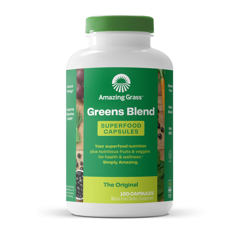 [Australia] - Amazing Grass Greens Blend Superfood Capsules: Super Greens with Organic Spirulina, Chlorella, Beet Root Powder, Digestive Enzymes & Probiotics, 150 Capsules (Packaging May Vary) Greens - Original 150 Count (Pack of 1) 