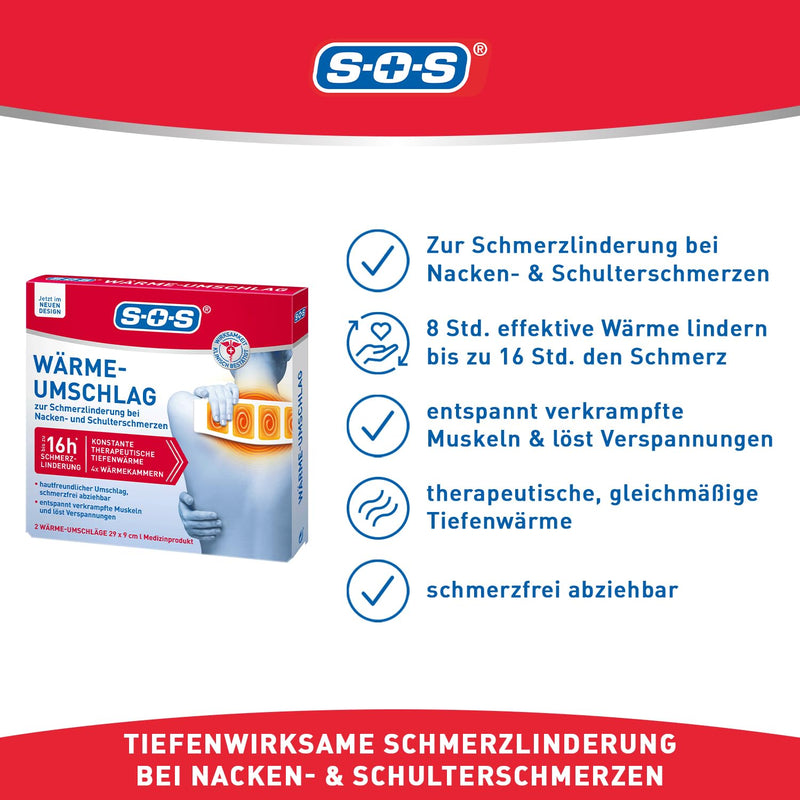 [Australia] - SOS heat compress (6x2 compresses) - pain relief for muscle and joint pain, neck and shoulder pain - relieves tension - up to 8 hours of heat 6x compresses 