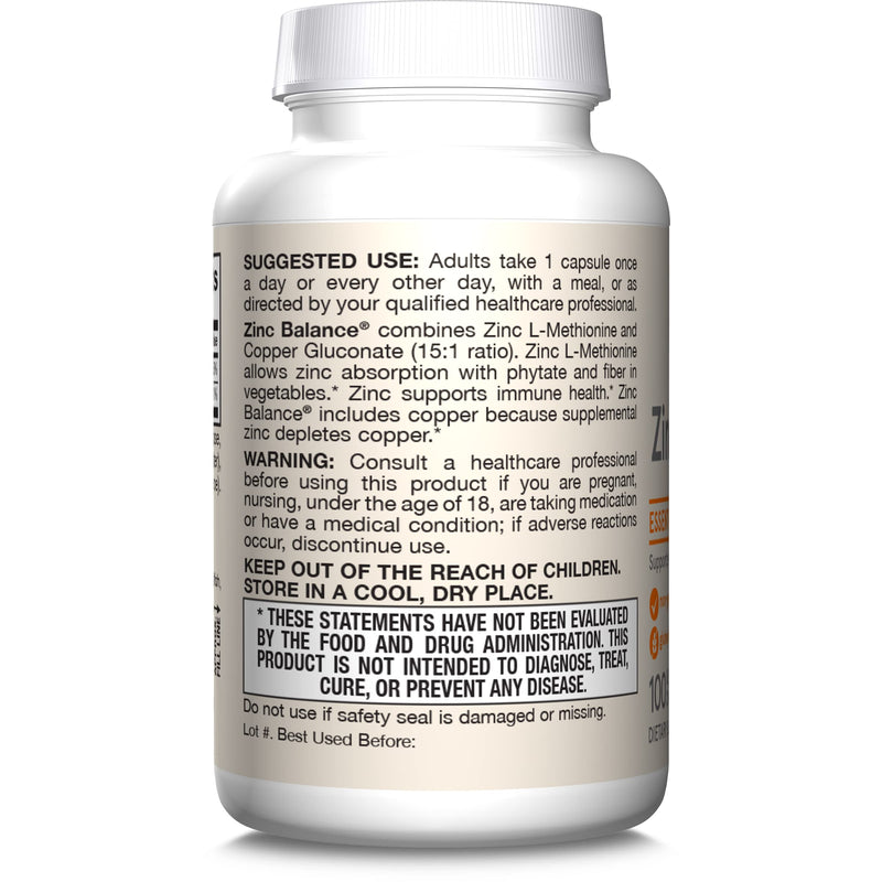 [Australia] - Jarrow Formulas Zinc Balance 15 mg - 100 Servings (Veggie Caps) - Includes Copper - Essential Mineral for Immune System Support - Immune Support Supplement - Gluten Free Zinc Copper Supplement - Vegan 