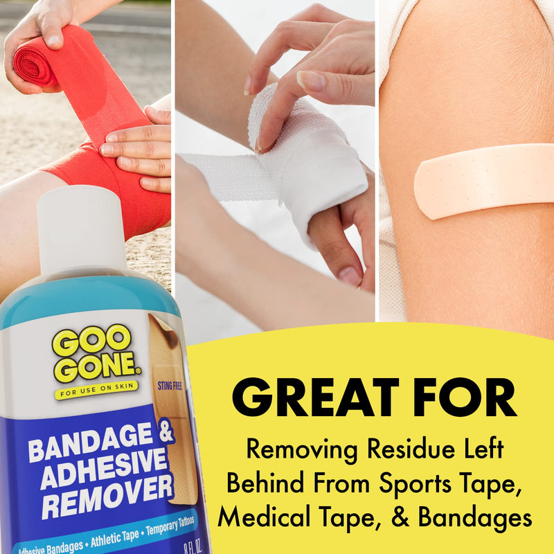 [Australia] - Goo Gone Bandage Adhesive Remover For Skin - 8 Ounce - Safe Method to Remove Sports Tape, KT Tape, Temporary Tattoos, Ink, Medical Bandages and More 8 Fl Oz (Pack of 1) 