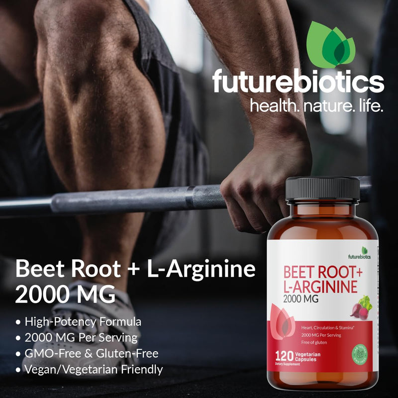 [Australia] - Futurebiotics Beet Root + L-Arginine 2000 MG, Non-GMO, 120 Vegetarian Capsules 120 Count (Pack of 1) 