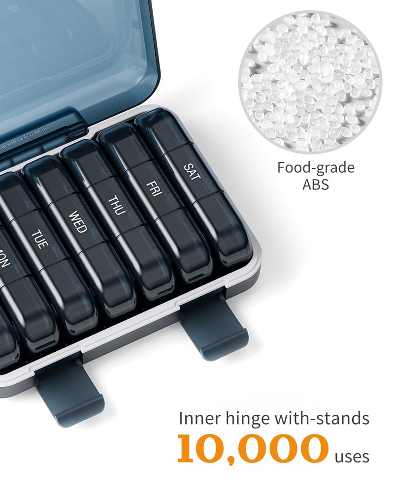 ONTERATE Weekly Pill Organizer 3 Times a Day, Large Pill Organizer 7 Days, Portable Pill Case 21 Days, Moisture Proof Large Pill Dispenser, Travel Pill Box for Vitamins Fish Oil Supplements (Blue) Blue