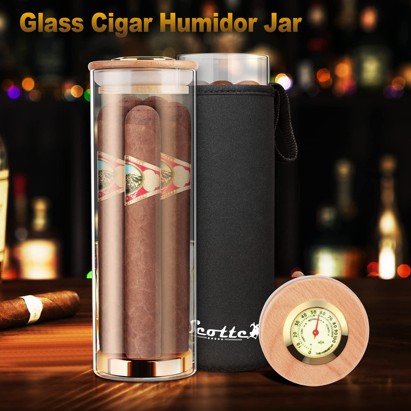 [Australia] - Scotte Cigar Case Humidor Gift Box cigars jar humidifiers-Cigar Hygrometer humidifier-Travel Cigar Tube for 4 to 5 Cigars (black) Black 