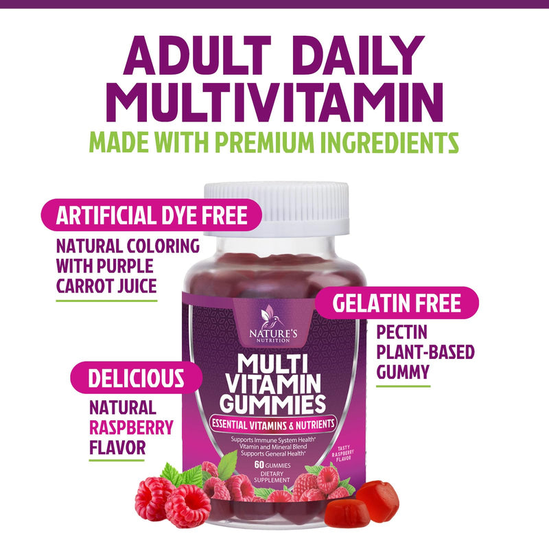 Multivitamin Gummies for Adult with Vitamins A, C, D, B12 - Gummy Multivitamins for Daily Nutritional Support with Vitamins & Minerals for Women & Men, Nature's Multi VIT Vitamin - 60 Gummies 60 Count (Pack of 1)